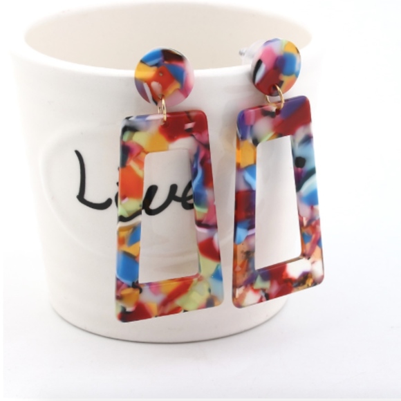 Speckled Rainbow Acrylic Tortoise Shell Earrings - Picture 2 of 5